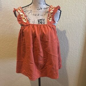 Miss Sparkling sleeveless, embroidered, rust top, XL, NWT | offer on description